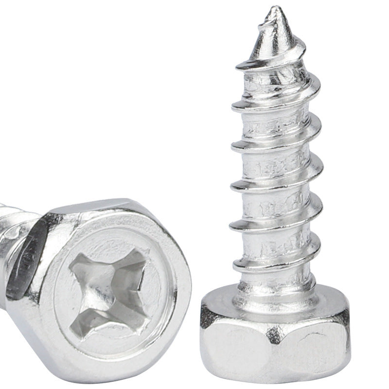 M3/M8  4.8 grade iron-plated nickel-plated cross outer hexagon self-tapping screw pocket hexagon self-tapping screw for Wood & Furniture Assembly