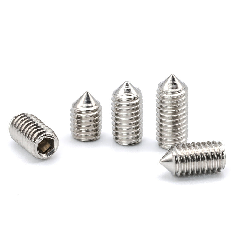 M2.5-M5 304 Stainless Steel Pointed Set Screws Hexagon Tip Rice Screw Positioning Grub Screws for Machinery Repair/Equipment Calibration/DIY Metal Craft/Industrial Fastening