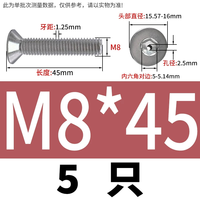 M2-M16 304/316 Stainless Steel Screw Countersunk Hex Hollow Exhaust Vacuum Through-Hole Bolt