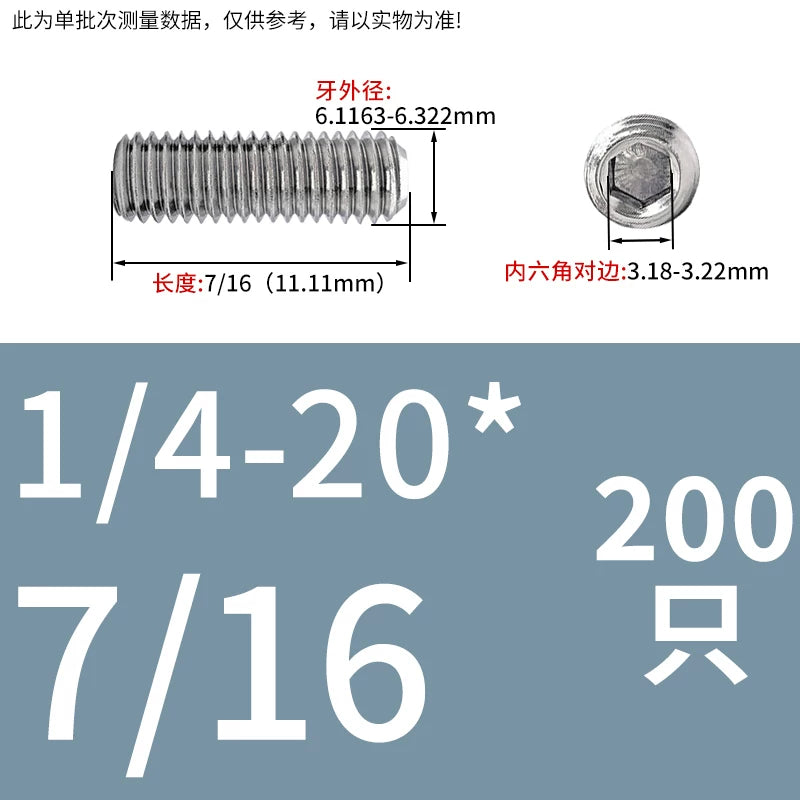 UNC/UNF Stainless Stee Set Screw Inch Headless Hex Socket Concave End Coarse/Fine Thread Screw