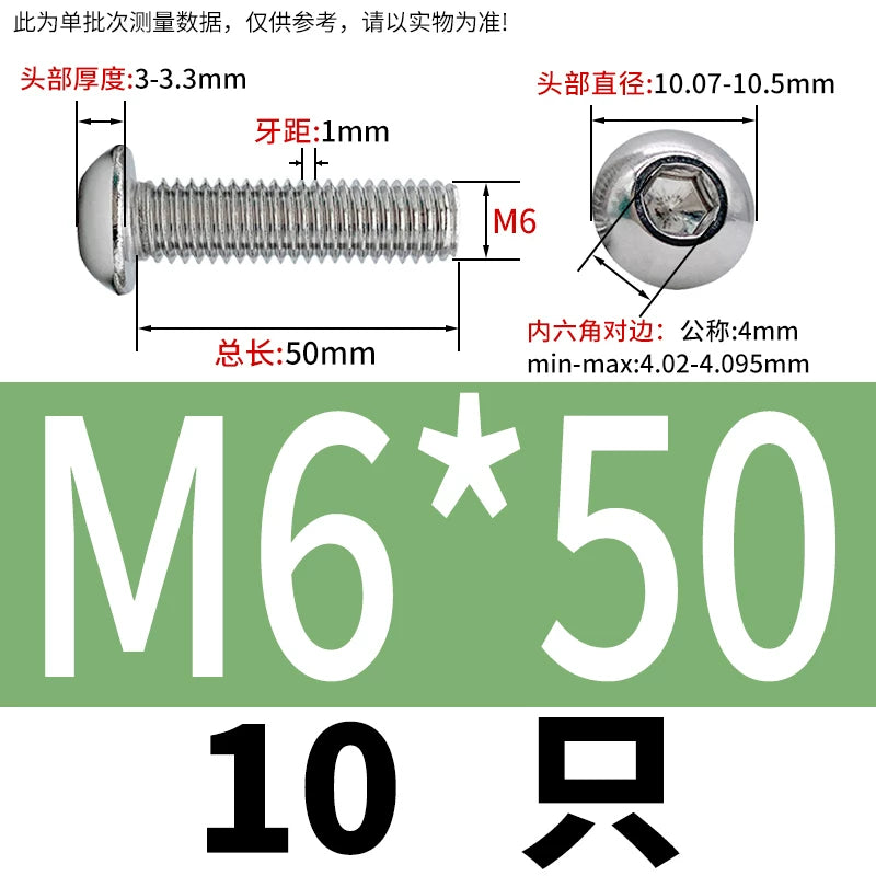 ISO7380 316 Stainless Steel Screw Button Mushroom Head Hex Machine Screw M2-M12 Fastener