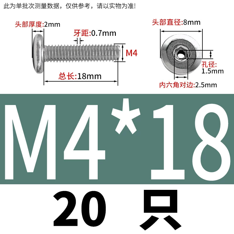 Thin Head Hex Socket Hollow Screws with Chamfered Edge, 304 Stainless Steel Vented Bolts