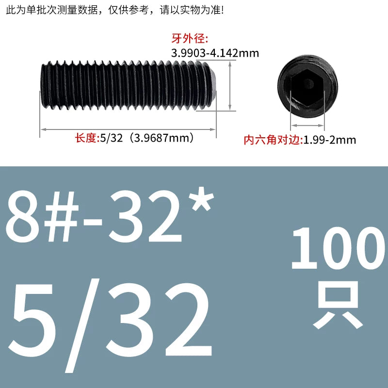 2 #-3/4UNC/UNF Grade 12.9 Screw Imperial Concave End Hex Headless Machine Rice Stop Screw