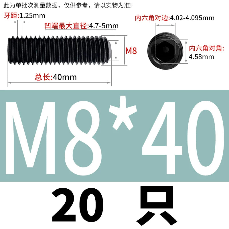 DIN916/GB80 M1.6-M24 Concave End Screw | 12.9 Grade Hex Socket Headless Industrial Set Screw