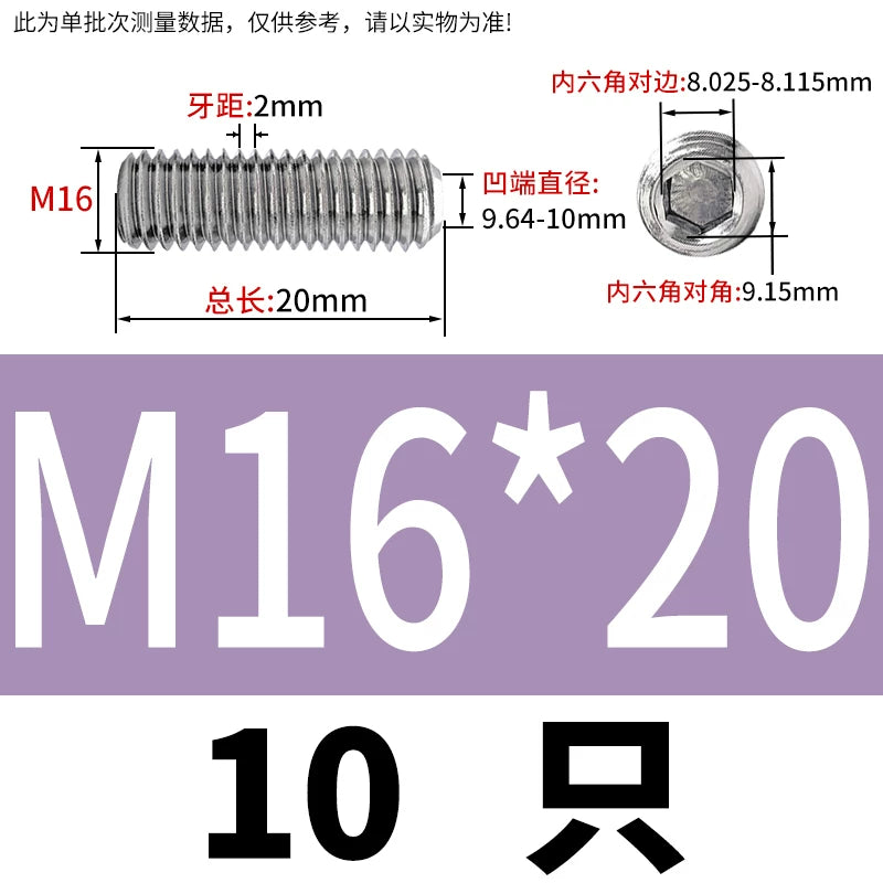 DIN916/GB80 M1.6-16 304/316 Stainless Steel Setting Screw | Concave End Headless Machine Screw Top Wire Stop Nail