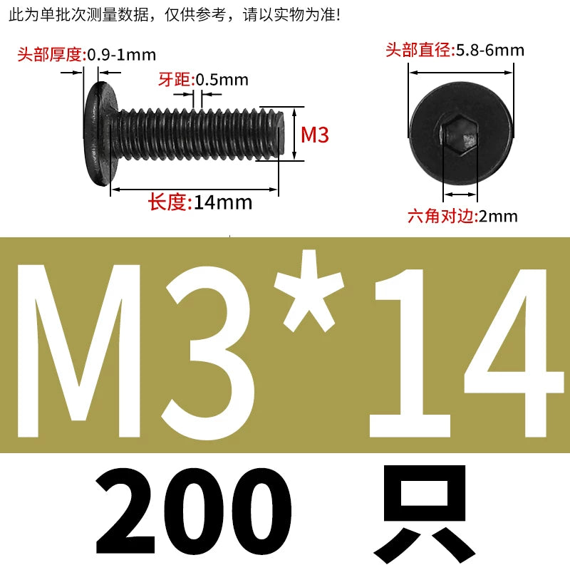 10.9 / 304 Stainless Steel Black Hex Screw CM Ultra-Thin Large Flat Head Low Profile C-Head Flat Shank M1.6-M12