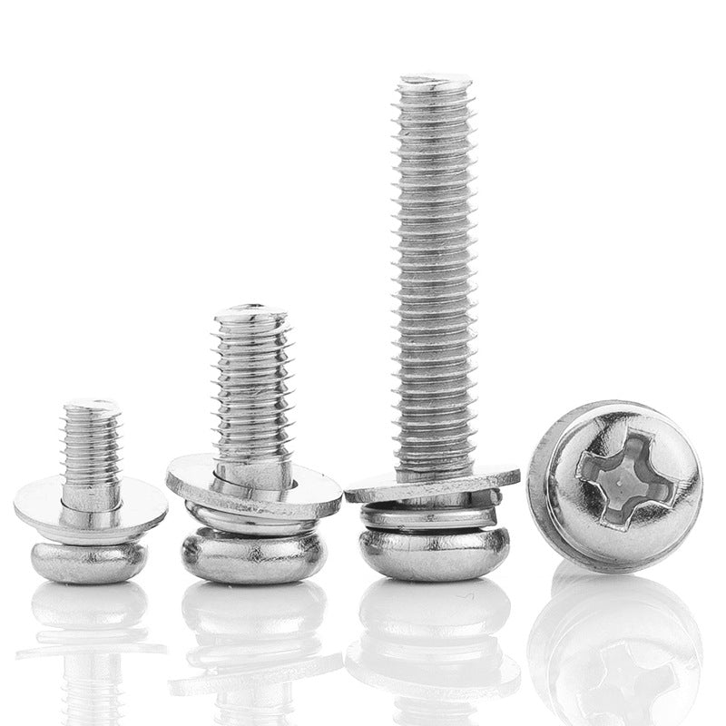 Carbon steel nickel plated cross head screw with nut flat spacer three combination cross pan head bolt for Household Repair & Construction