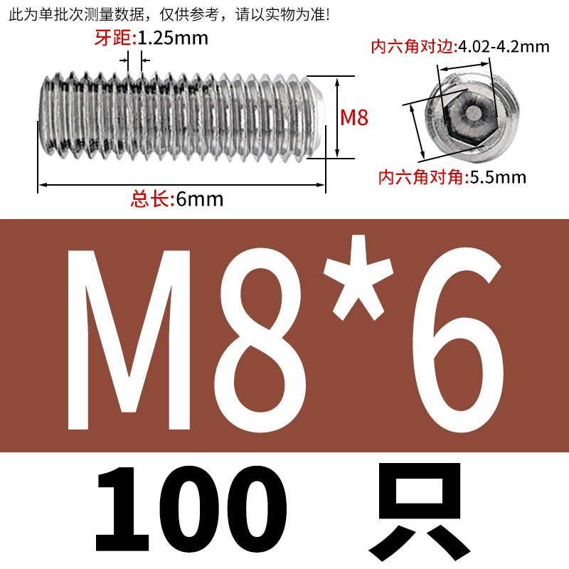 DIN913/GB77 M1.6-M20 Headless Set Screw 304 Stainless Steel Hex Socket Flat End Grub Screw