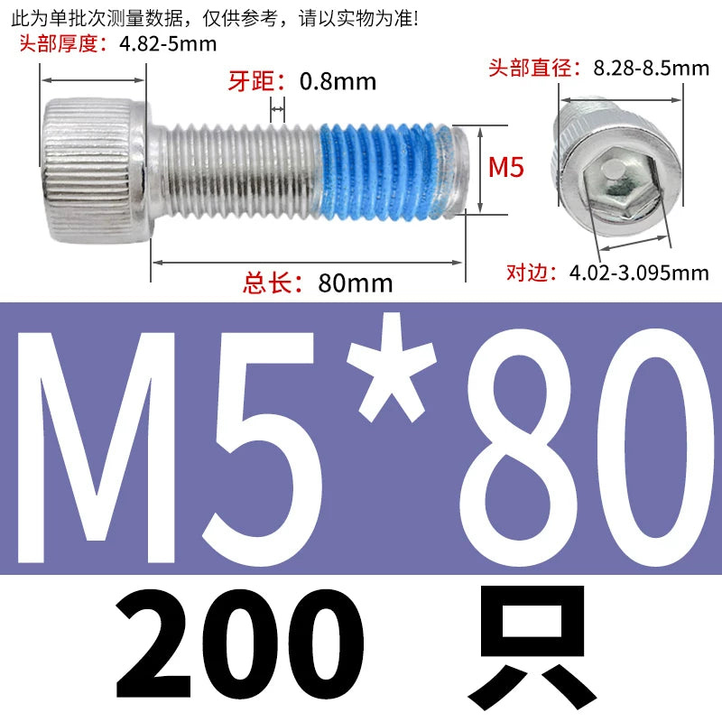 DIN912 Screw M1.4-M24  304 Stainless Steel Cup Head Hex Socket Coated Anti-Loose Bolt