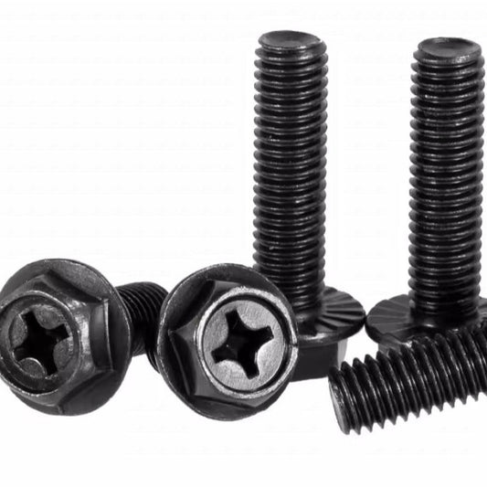 Carbon Steel Black Zinc Plated Cross Flange Screws Outer Hexagon Cave Flange Bolts Toothed Screws for Furniture & Machinery Assembly