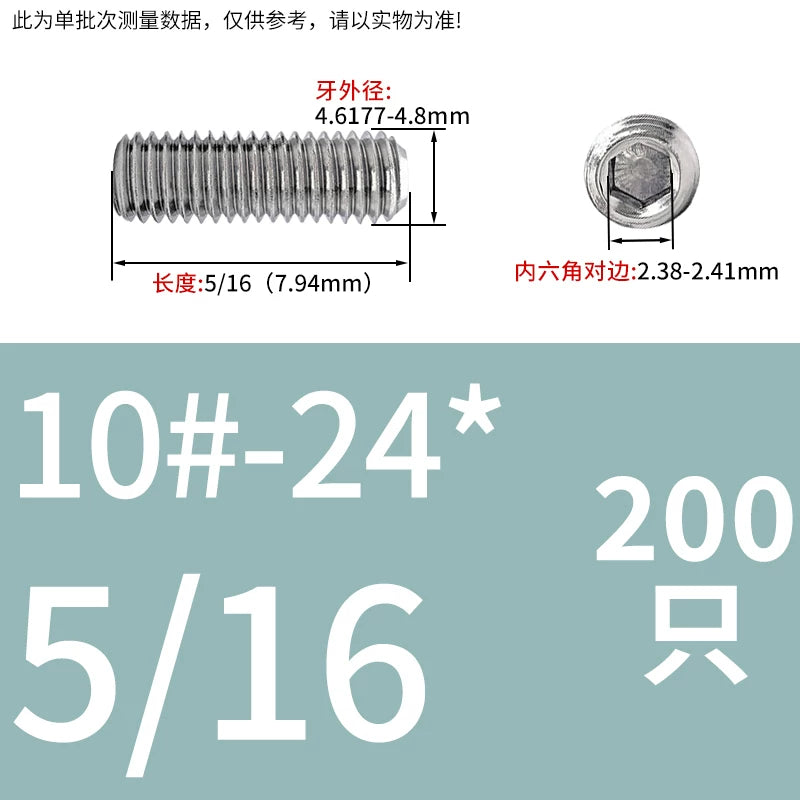 UNC/UNF Stainless Stee Set Screw Inch Headless Hex Socket Concave End Coarse/Fine Thread Screw