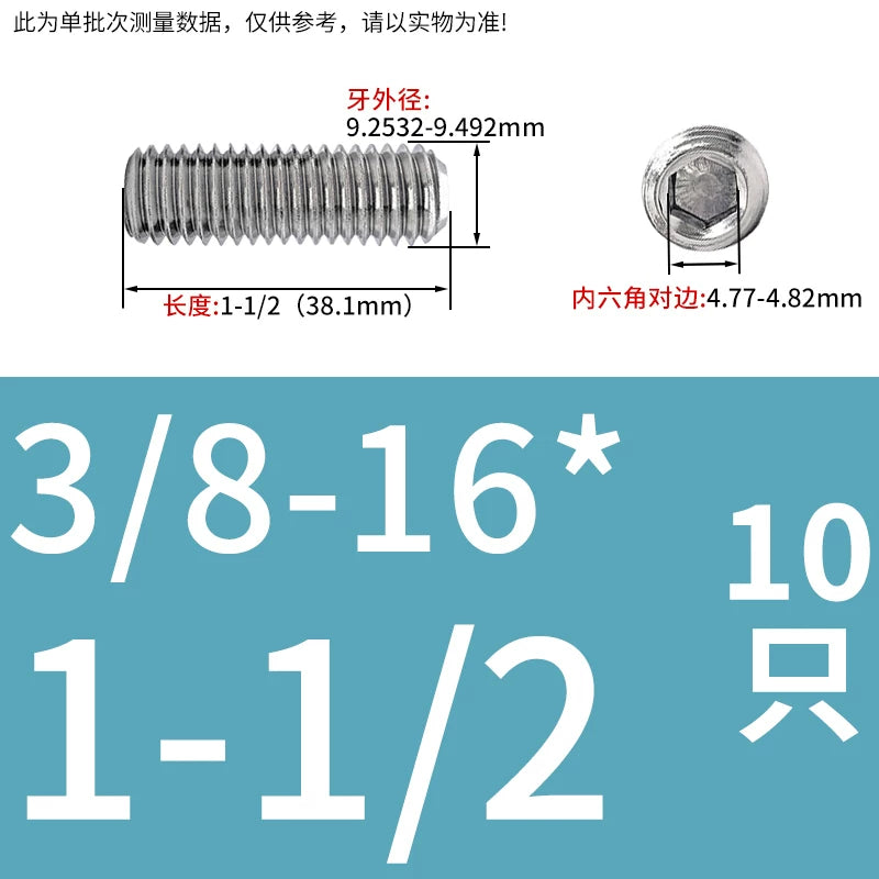 UNC/UNF Stainless Stee Set Screw Inch Headless Hex Socket Concave End Coarse/Fine Thread Screw