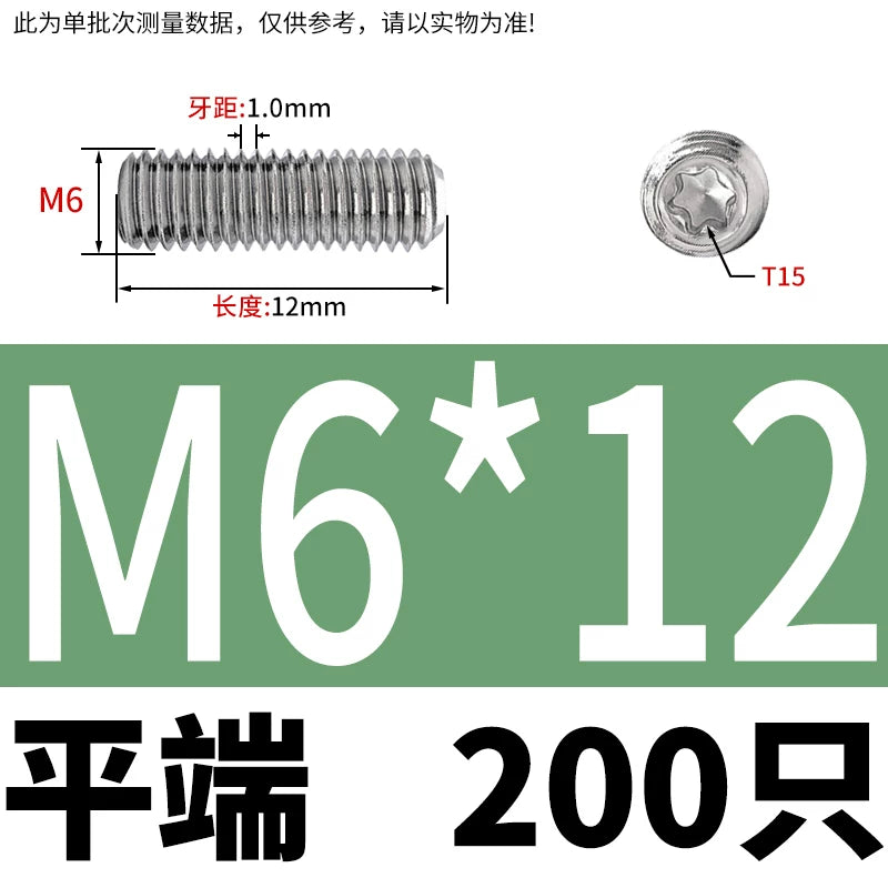 DIN34827 Torx Set Screw 304 Stainless Stain M3-M6 Flat/Concave End Grub Screw