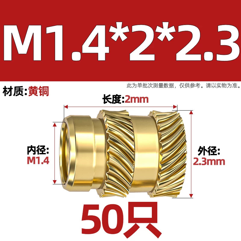 M1-M8 Knurled Brass Heat-Set Inserts - Slant Twill Threaded Nuts for Plastic Injection Molding 3D Printing