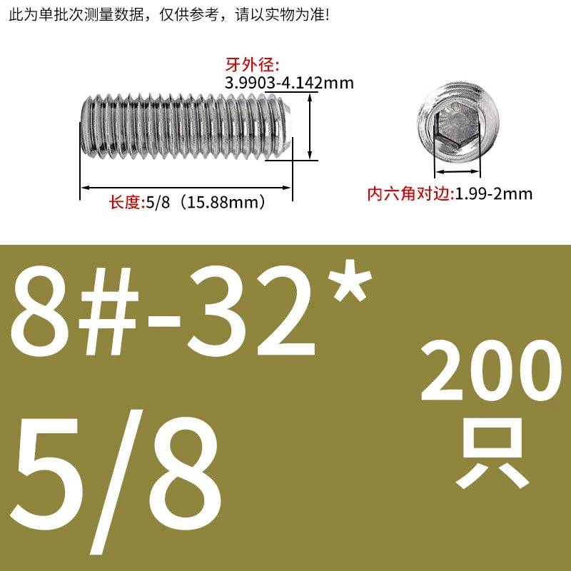 UNC/UNF Stainless Stee Set Screw Inch Headless Hex Socket Concave End Coarse/Fine Thread Screw