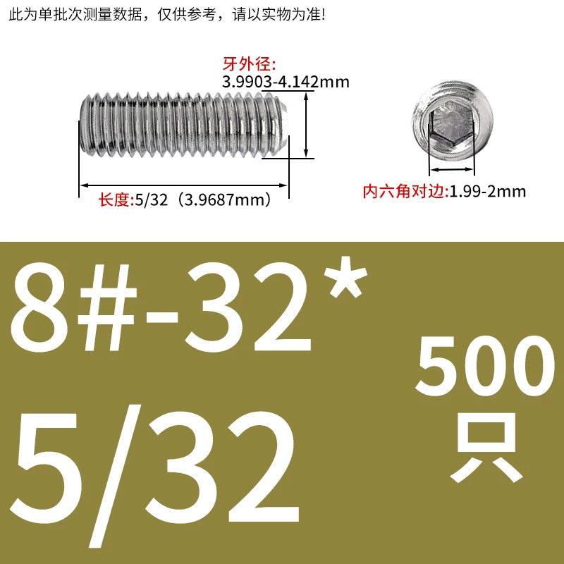 UNC/UNF Stainless Stee Set Screw Inch Headless Hex Socket Concave End Coarse/Fine Thread Screw