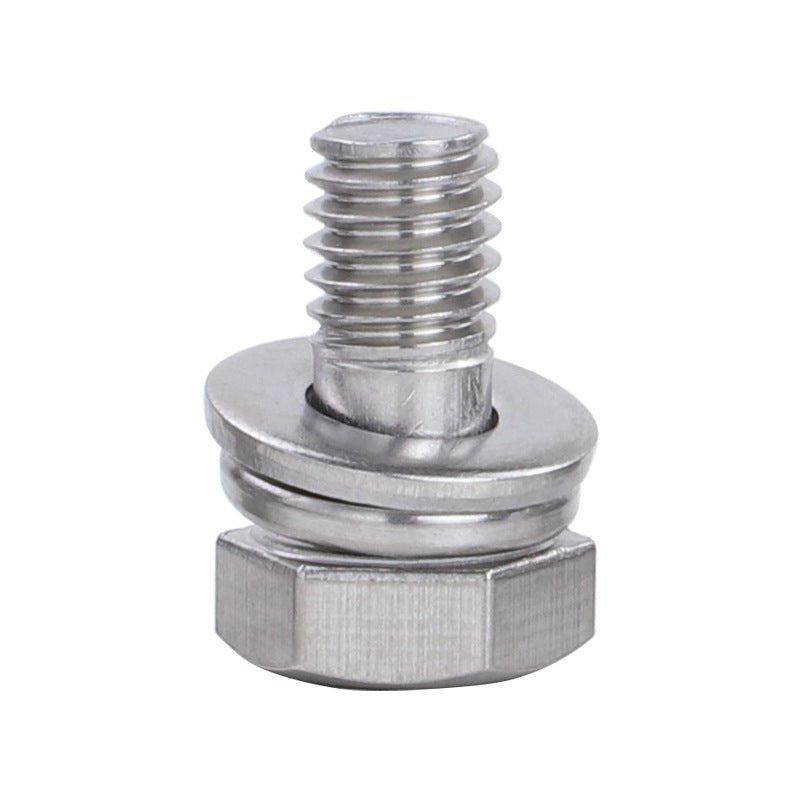 M4/M5/M6/M8 304 stainless steel outer hexagonal flat pad elastic pad three combination screws flat brain combination bolt for Assembled Bolts for Furniture & Machinery