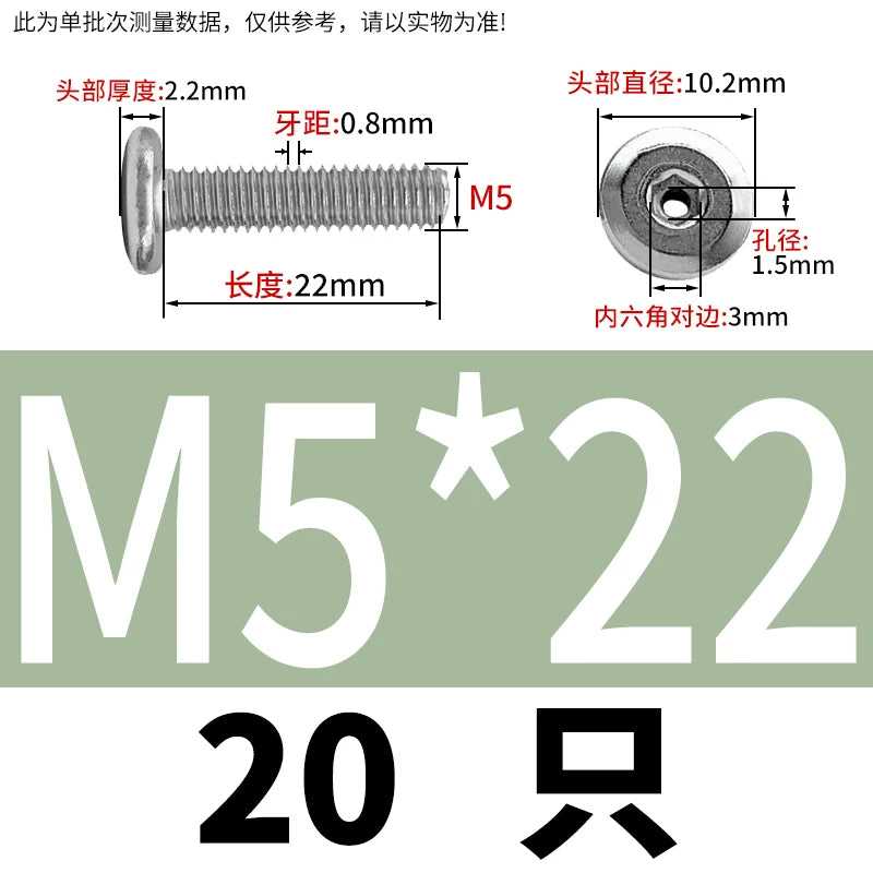 Thin Head Hex Socket Hollow Screws with Chamfered Edge, 304 Stainless Steel Vented Bolts
