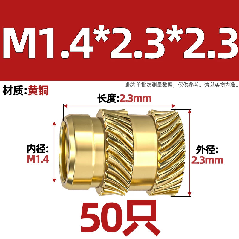 M1-M8 Knurled Brass Heat-Set Inserts - Slant Twill Threaded Nuts for Plastic Injection Molding 3D Printing