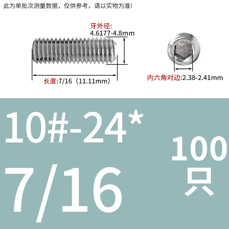 UNC/UNF Stainless Stee Set Screw Inch Headless Hex Socket Concave End Coarse/Fine Thread Screw