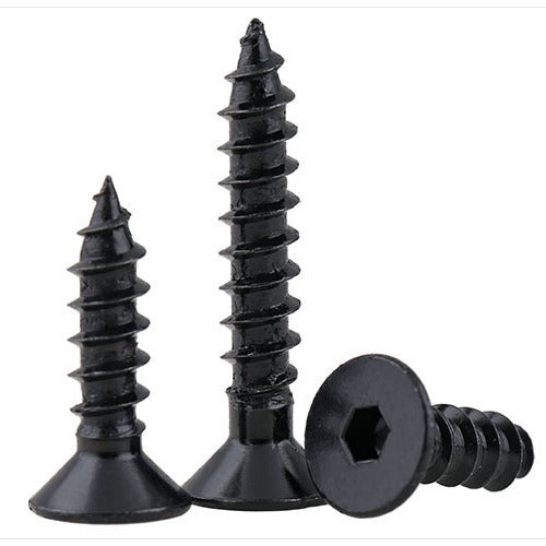 M2.6/M3/M4/M5 8.8 grade black hexagon flat head self-tapping screw countersunk hex self-tapping wood screw  for Woodworking & Furniture Assembly