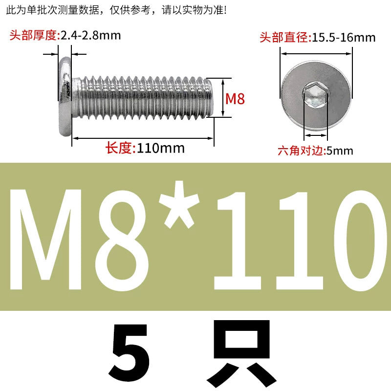 10.9 / 304 Stainless Steel Black Hex Screw CM Ultra-Thin Large Flat Head Low Profile C-Head Flat Shank M1.6-M12