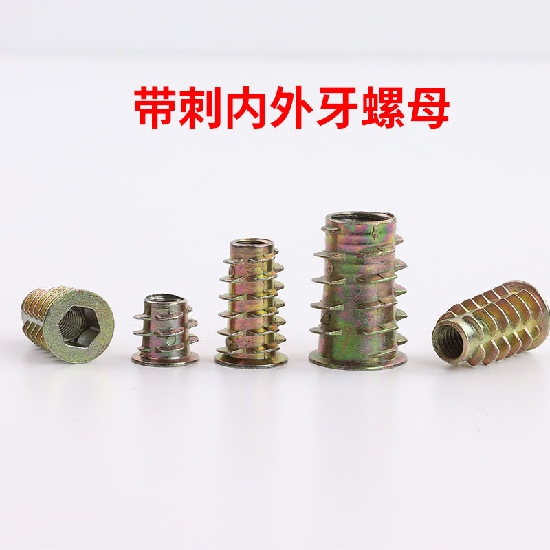 M5M6M8 Color-plated galvanized countersunk head hexagonal embedded nut woodworking belt mediator with thorn inner and outer teeth nut through nut for Woodworking & Furniture Installation