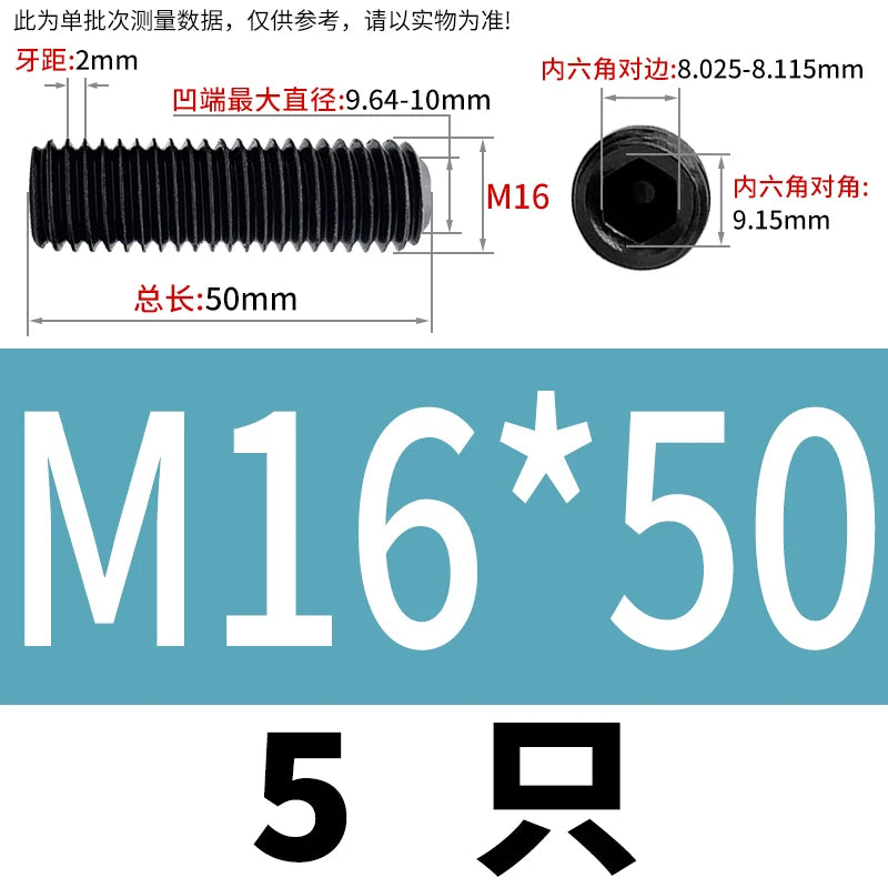 DIN916/GB80 M1.6-M24 Concave End Screw | 12.9 Grade Hex Socket Headless Industrial Set Screw