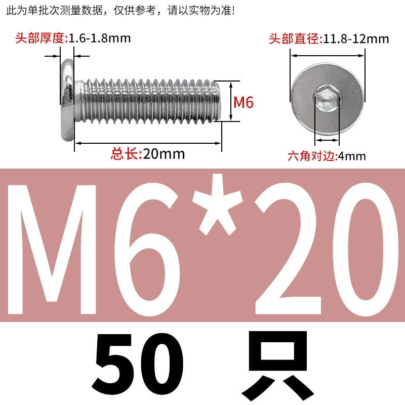 10.9 / 304 Stainless Steel Black Hex Screw CM Ultra-Thin Large Flat Head Low Profile C-Head Flat Shank M1.6-M12