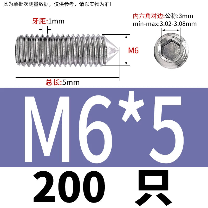DIN914/GB78 M2-M16 Pointed Set Screw 304/316 Stainless Steel Hex Socket Grub Screw
