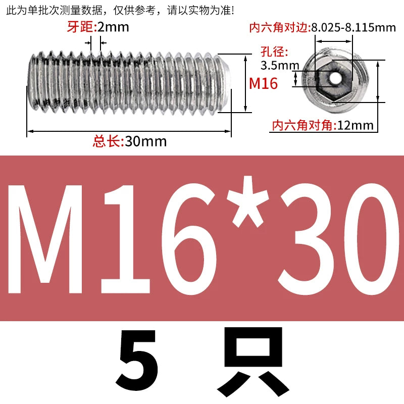 DIN913 Hex Socket Set Screw 304/316 Hollow Perforated Vacuum Exhaust Screw