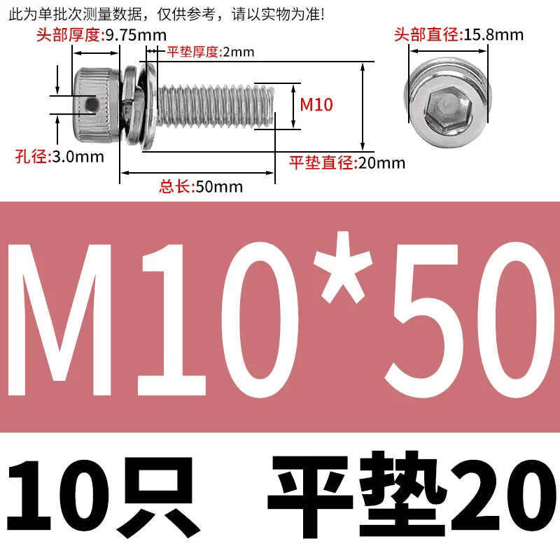 Vented 304/316 SS Socket Head Cap Sems Screws | M3-M8 | Pre-assembled Washers & Sealing Wire Hole