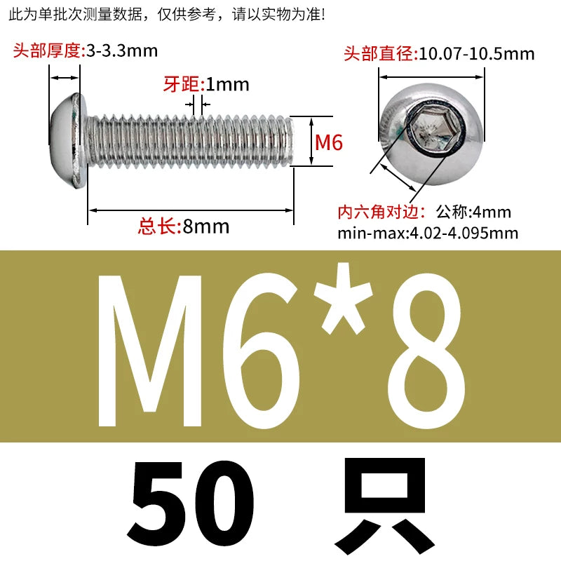 ISO7380 304 Stainless Steel Round Cup Mushroom Head Screw Hex Socket Full/Half Thread Extension Screw