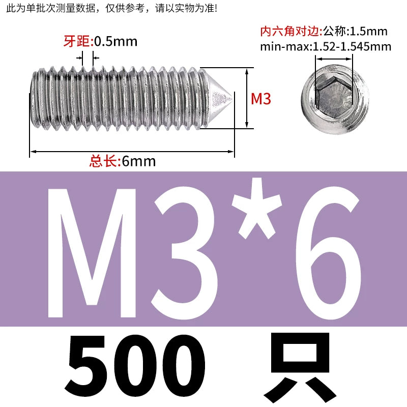 DIN914/GB78 M2-M16 Pointed Set Screw 304/316 Stainless Steel Hex Socket Grub Screw