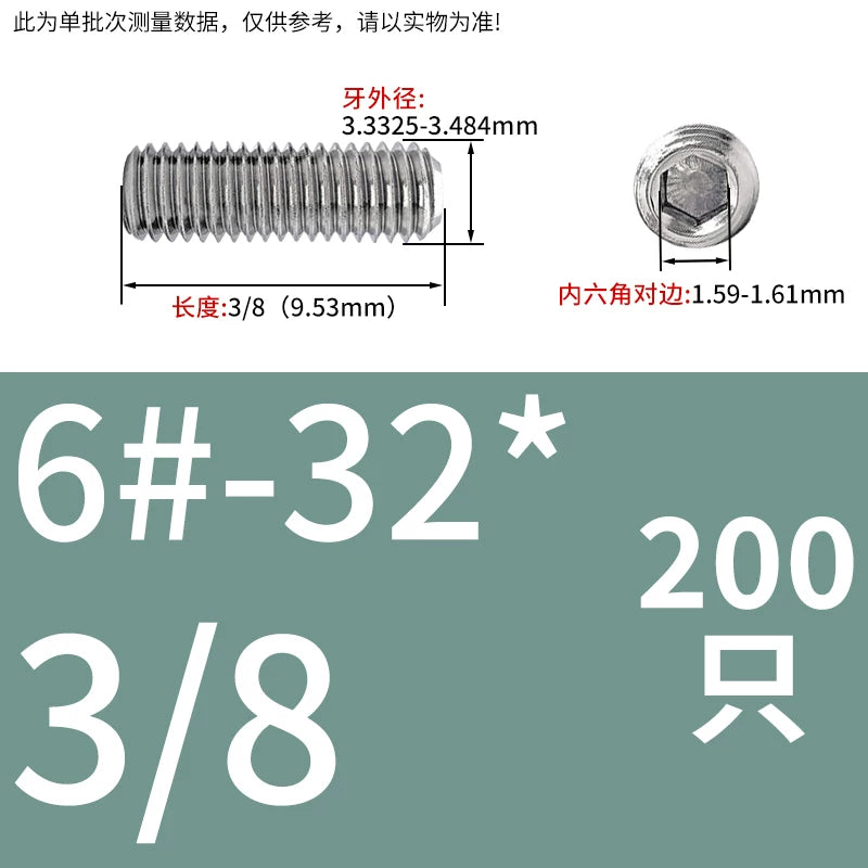 UNC/UNF Stainless Stee Set Screw Inch Headless Hex Socket Concave End Coarse/Fine Thread Screw