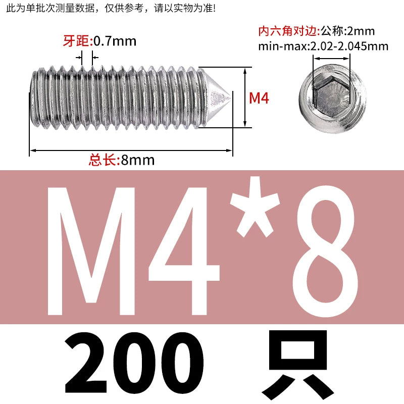 DIN914/GB78 M2-M16 Pointed Set Screw 304/316 Stainless Steel Hex Socket Grub Screw