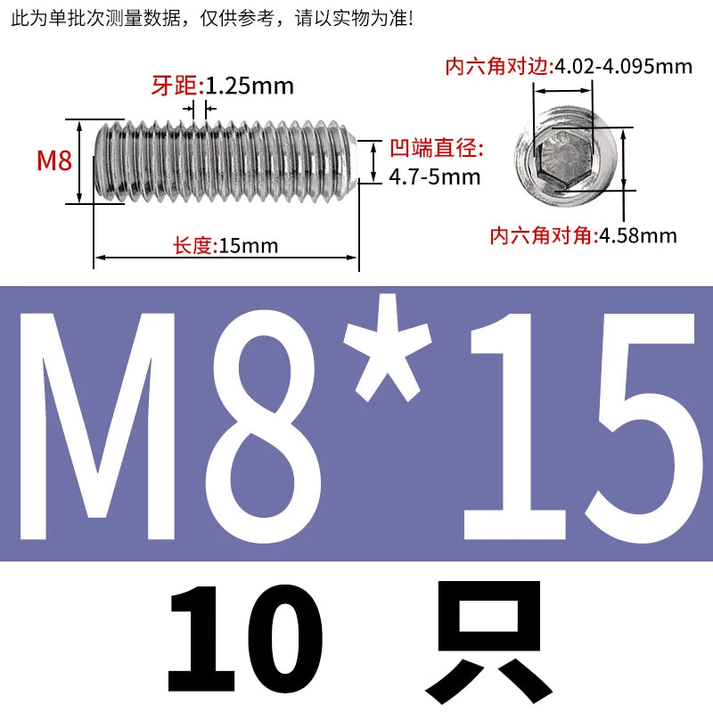 DIN916 M3-M10  316 Stainless Steel Concave End Set Screw Hex Socket Headless Fastener