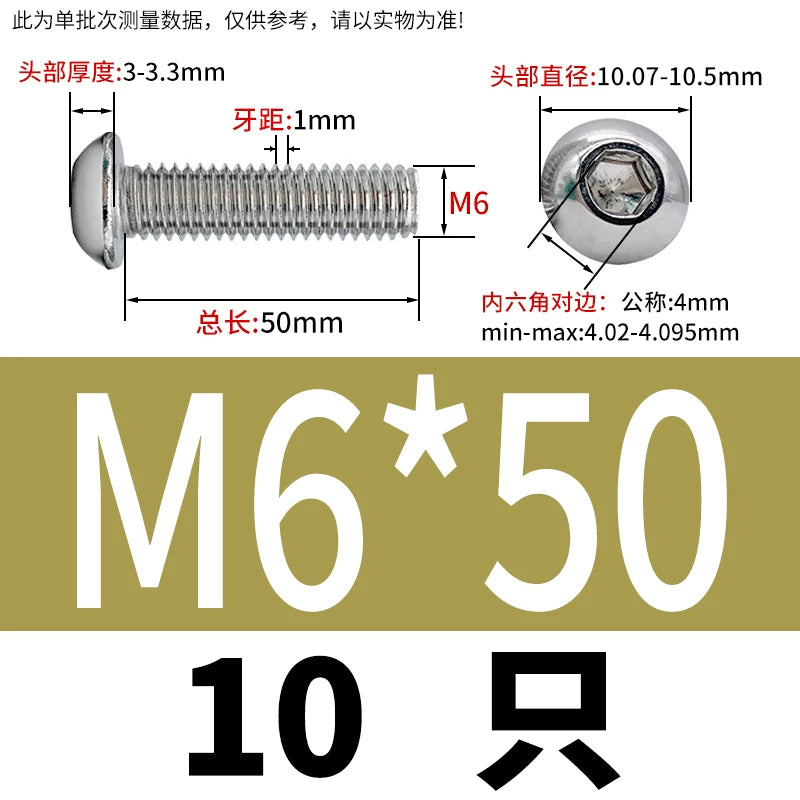 ISO7380 304 Stainless Steel Round Cup Mushroom Head Screw Hex Socket Full/Half Thread Extension Screw