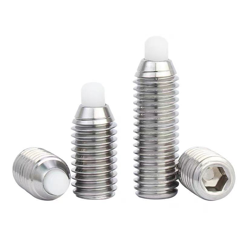 M3/M4/M5/M6/M8 304 stainless steel rubber head plunger setting screw POM rubber head telescopic bead buffer screw for Positioning, Buffering & Anti-Slip Assembly