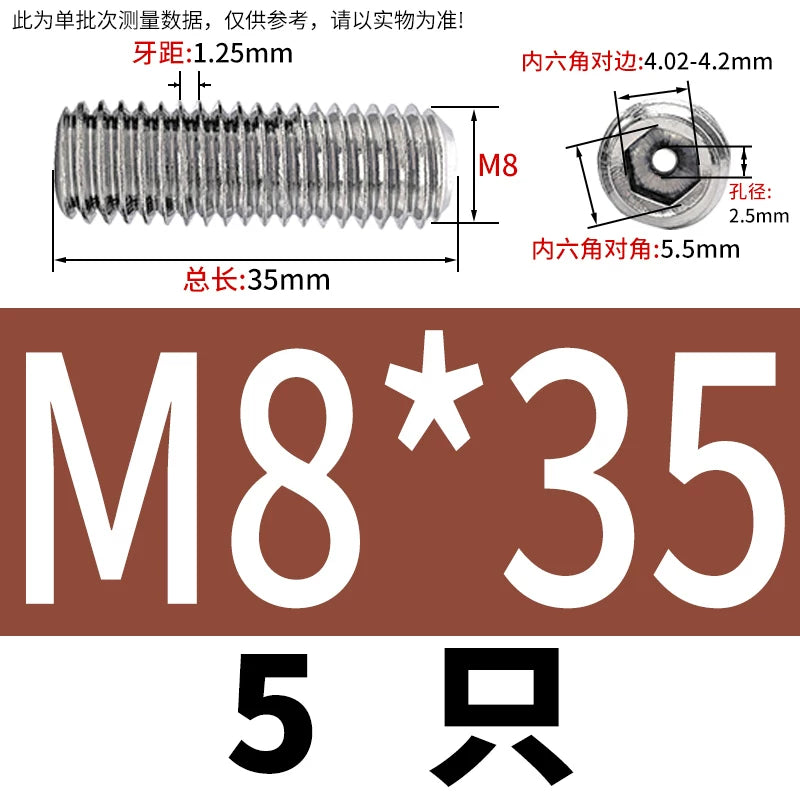 DIN913 Hex Socket Set Screw 304/316 Hollow Perforated Vacuum Exhaust Screw