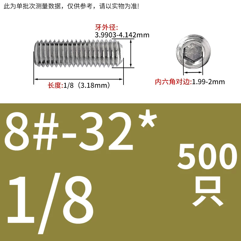 UNC/UNF Stainless Stee Set Screw Inch Headless Hex Socket Concave End Coarse/Fine Thread Screw