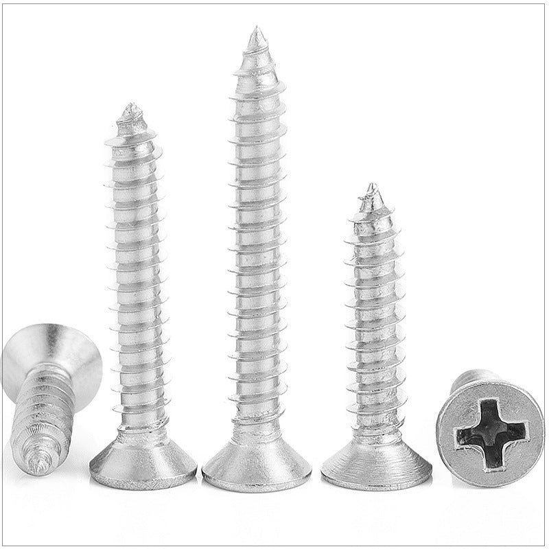 M3 M4 M5 M6 M8 304 Stainless Steel Cross Countersunk Flat Head Self-Tapping Screws Sharp Tip Extended  for Industrial Hardware Woodworking Furniture Mechanical Assembly