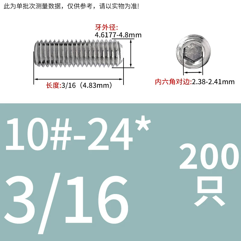 UNC/UNF Stainless Stee Set Screw Inch Headless Hex Socket Concave End Coarse/Fine Thread Screw