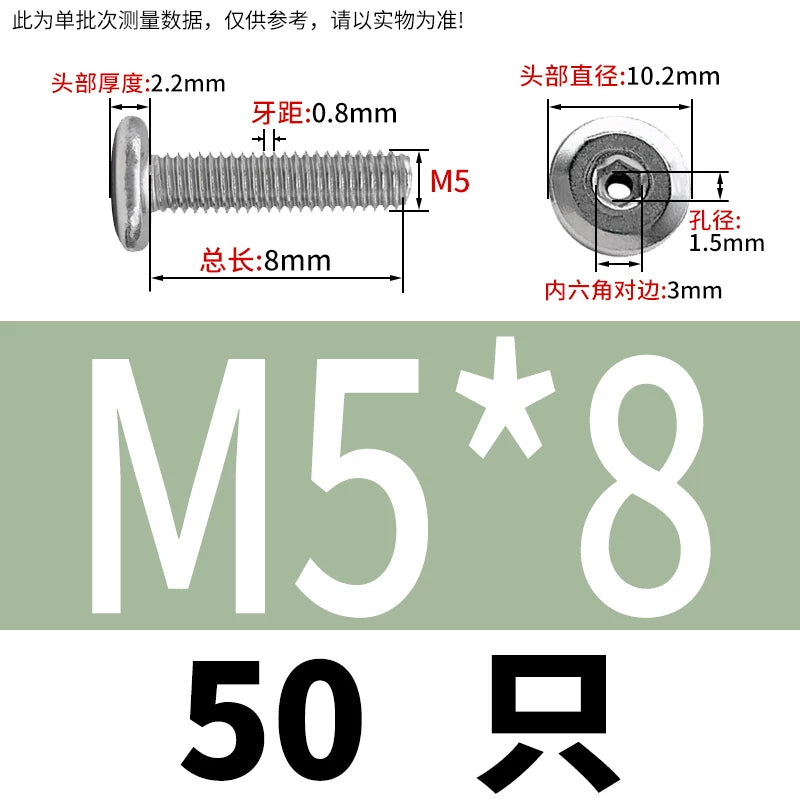 Thin Head Hex Socket Hollow Screws with Chamfered Edge, 304 Stainless Steel Vented Bolts