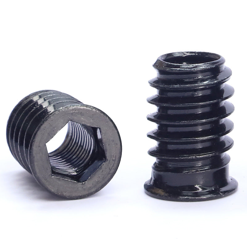 M6M8M10 Carbon steel blackened inner and outer teeth embedded nut countersunk head inner hexagon black nut with medium furniture nut for Furniture Assembly