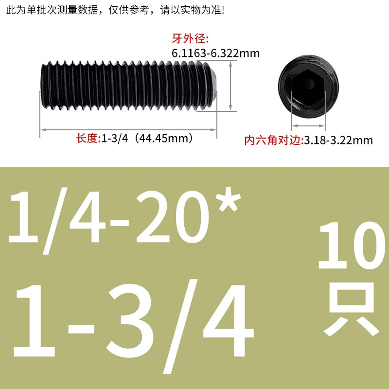 2 #-3/4UNC/UNF Grade 12.9 Screw Imperial Concave End Hex Headless Machine Rice Stop Screw
