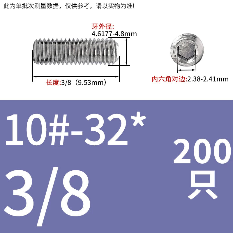 UNC/UNF Stainless Stee Set Screw Inch Headless Hex Socket Concave End Coarse/Fine Thread Screw
