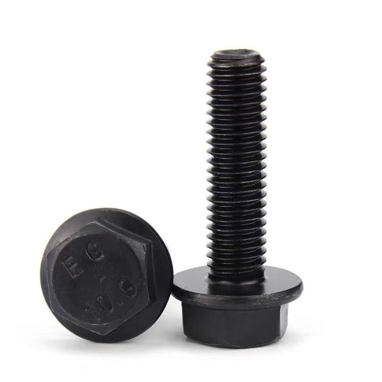 M6-M14 10.9 Grade Flange Hex Head Bolts Blackened Toothless Flange Surface Outer Hexagon Medium Bolts for Industrial Machinery/Construction/Equipment Assembly/Metal Fabrication