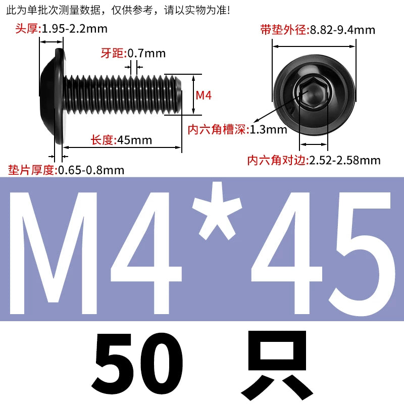 Black 304 Stainless Steel ISO7380.2 Screws | M2-M10 Semi-Round Head Hex Flange Machine Screws