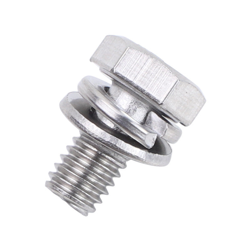 M4/M5/M6/M8 304 stainless steel outer hexagonal flat pad elastic pad three combination screws flat brain combination bolt for Assembled Bolts for Furniture & Machinery
